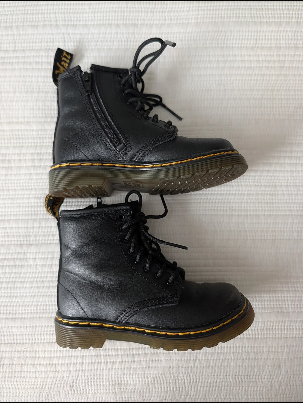 Dr. Martens Inspired Black Leather Lace-Up Boots with Yellow Stitching Toddler 8